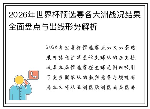 2026年世界杯预选赛各大洲战况结果全面盘点与出线形势解析 2026年世界杯预选赛各大洲战况结果全面盘点与出线形势解析